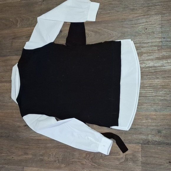 New 2 in 1 Solid Black Ribbed Knit Sweater Vest on White Button up Top. - Picture 6 of 8